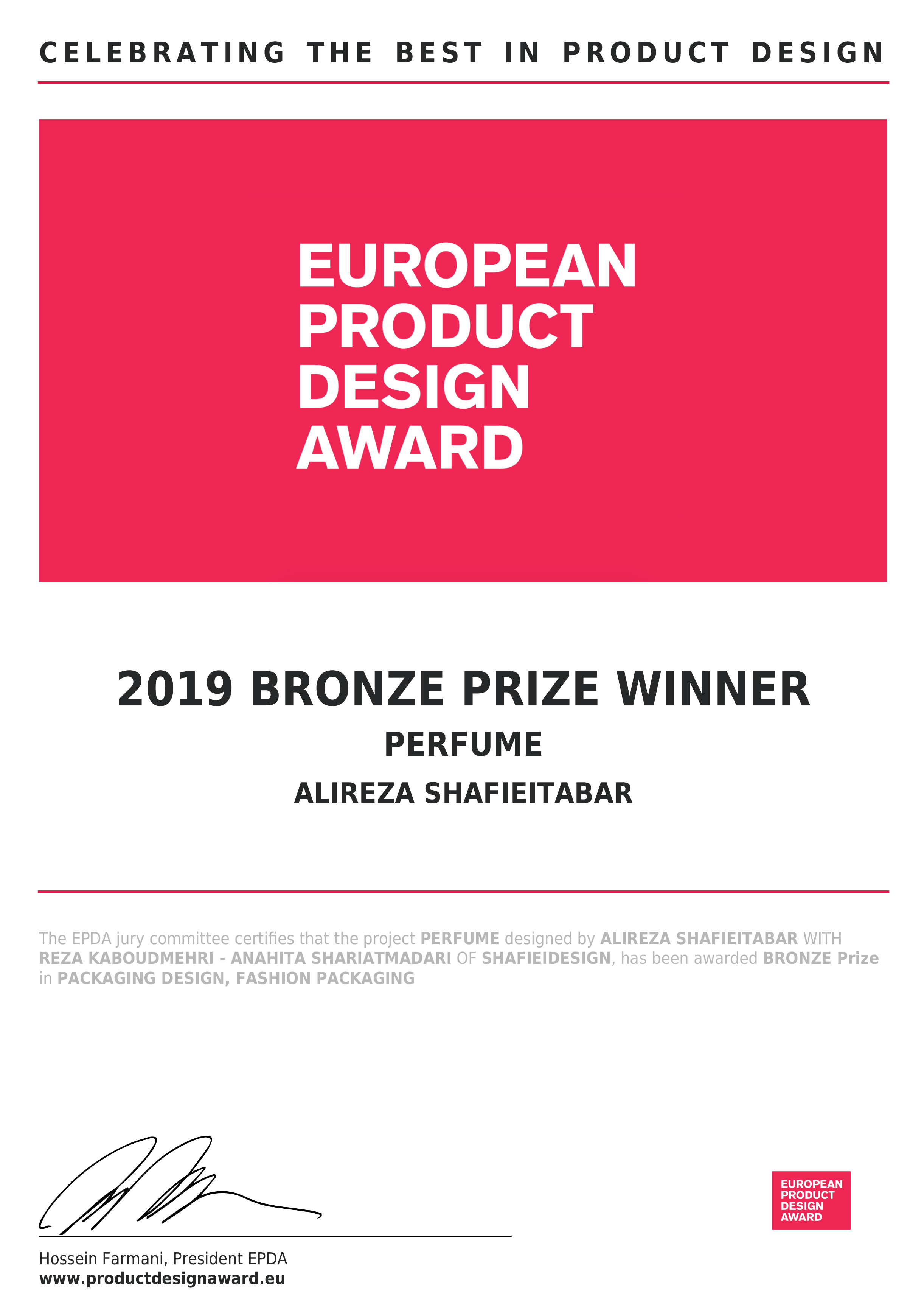 European Product Design Award Cert